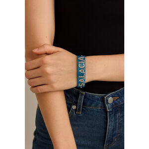 Mermaidcore Bling Name Bracelet “SALACIA” Blue Glitter Snap Wristband